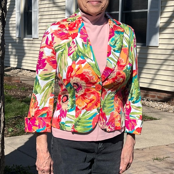 Bandolino Bright Floral 3/4 Sleeve One Button Blazer SZ 8! EUC! - Picture 9 of 16